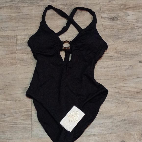 NWT BECCA BY REBECCA VIRTUE Marble Canyon Ring One-Piece Swimsuit- BLACK - Picture 3 of 4